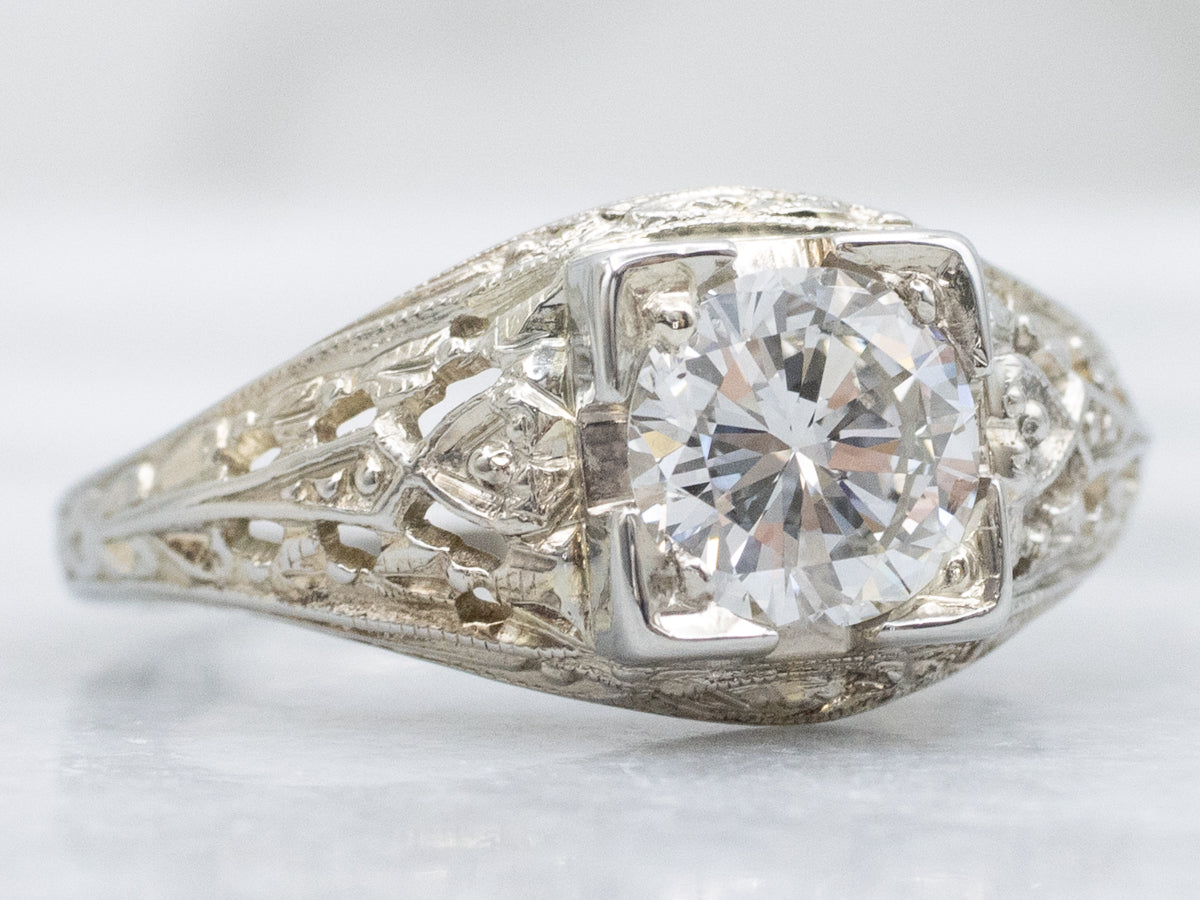 Diamond Solitaire White Gold Filigree Engagement Ring