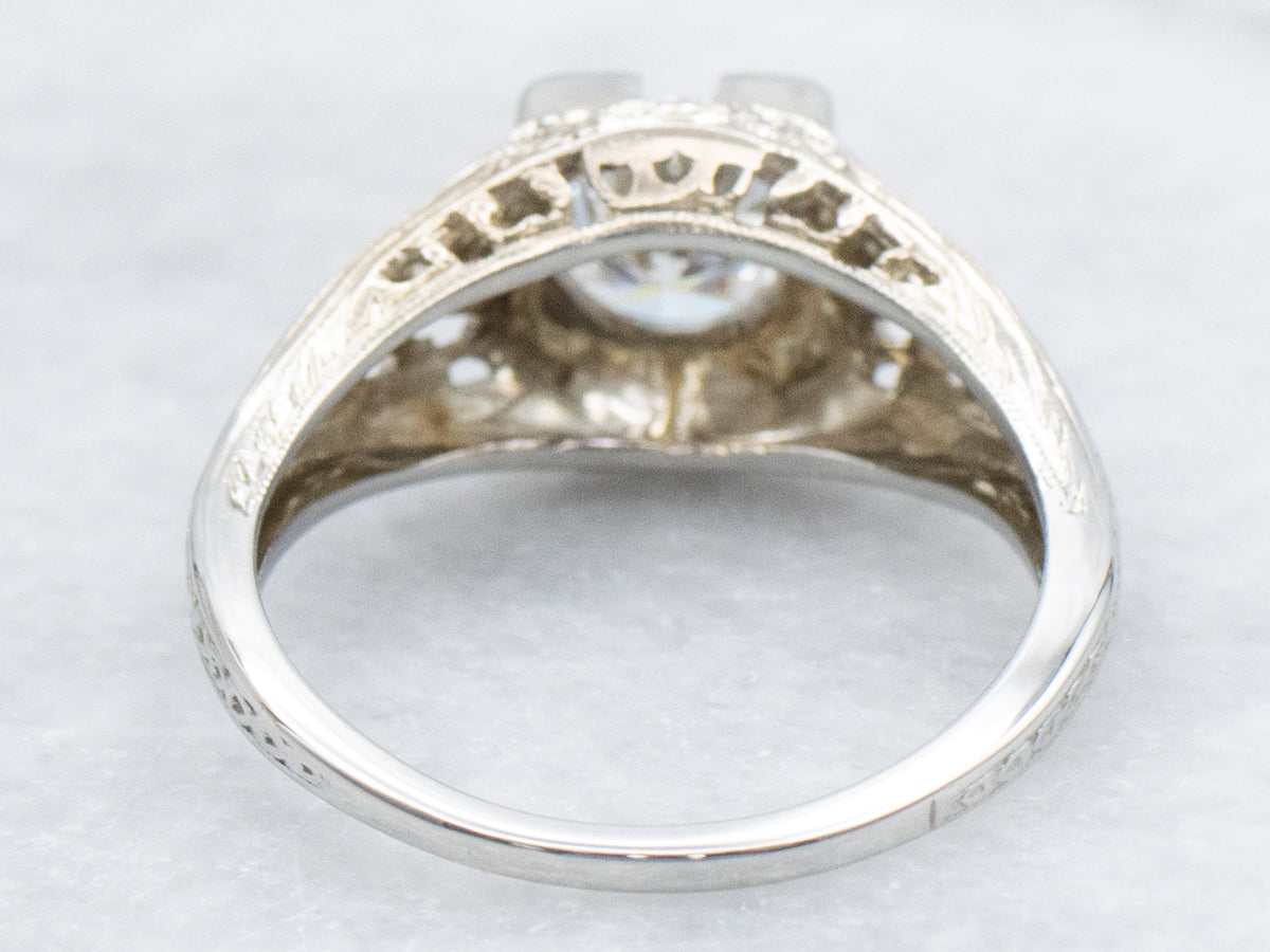 Diamond Solitaire White Gold Filigree Engagement Ring