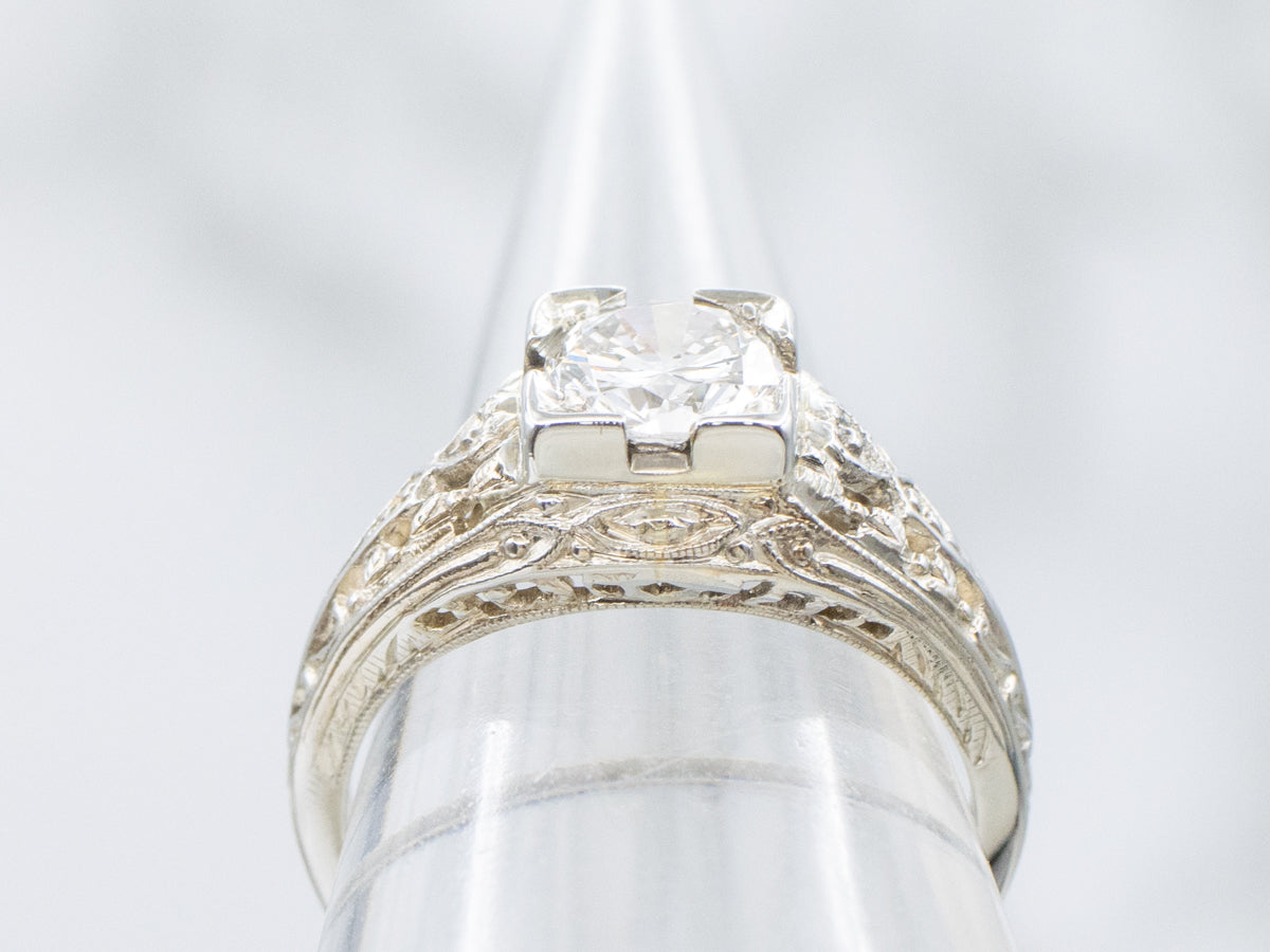Diamond Solitaire White Gold Filigree Engagement Ring