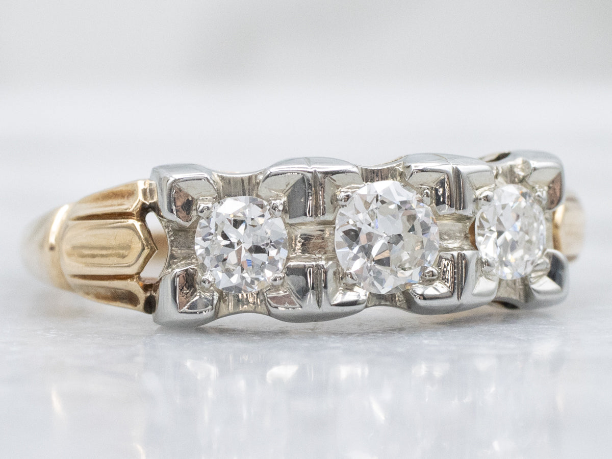Retro-Era Three-Stone Diamond Ring