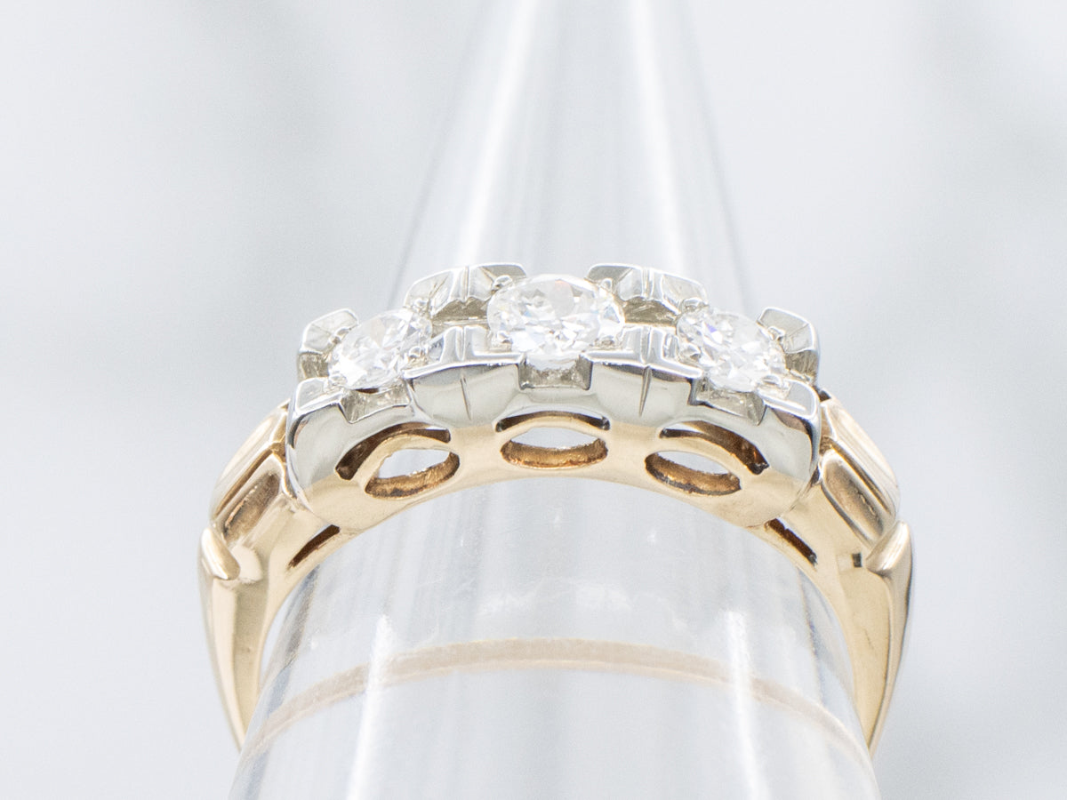 Retro-Era Three-Stone Diamond Ring