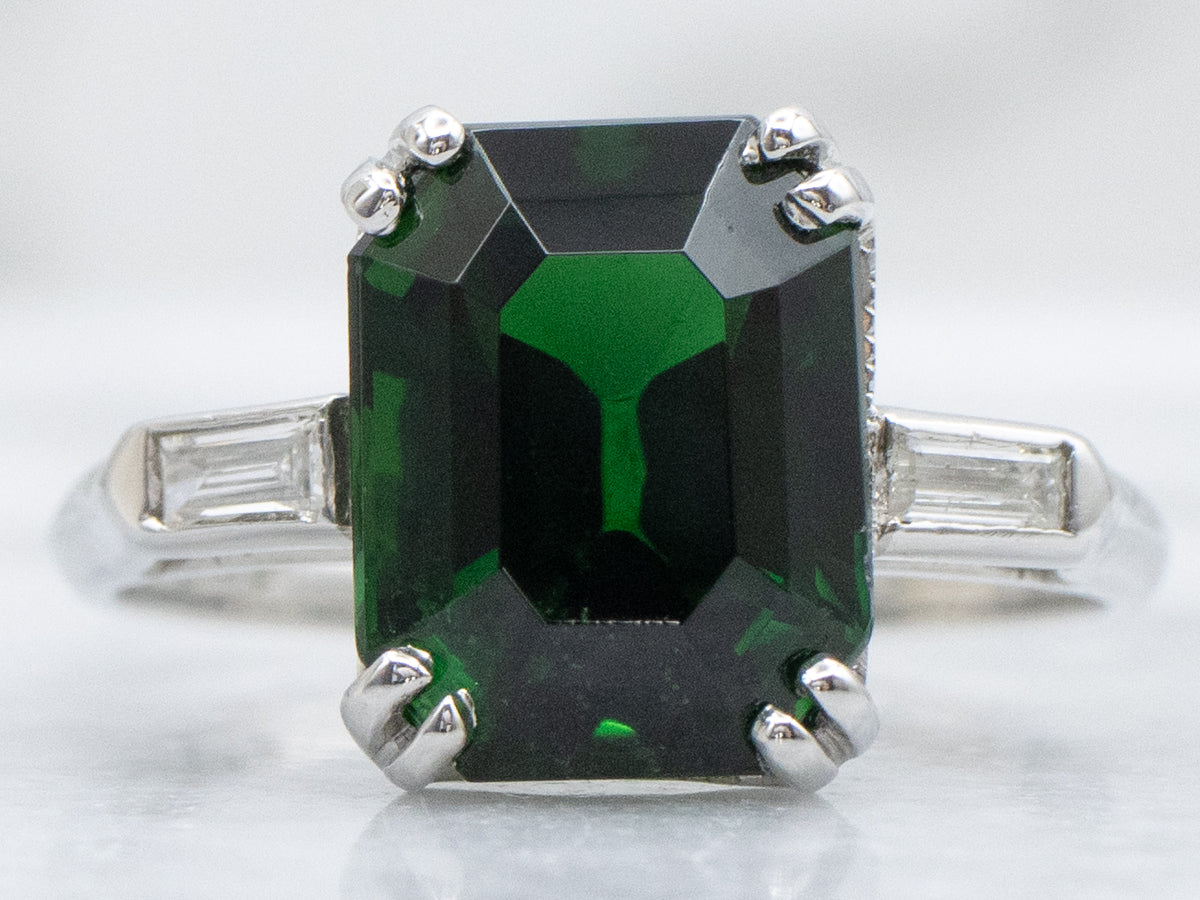 Platinum Green Tourmaline and Diamond Vintage Ring