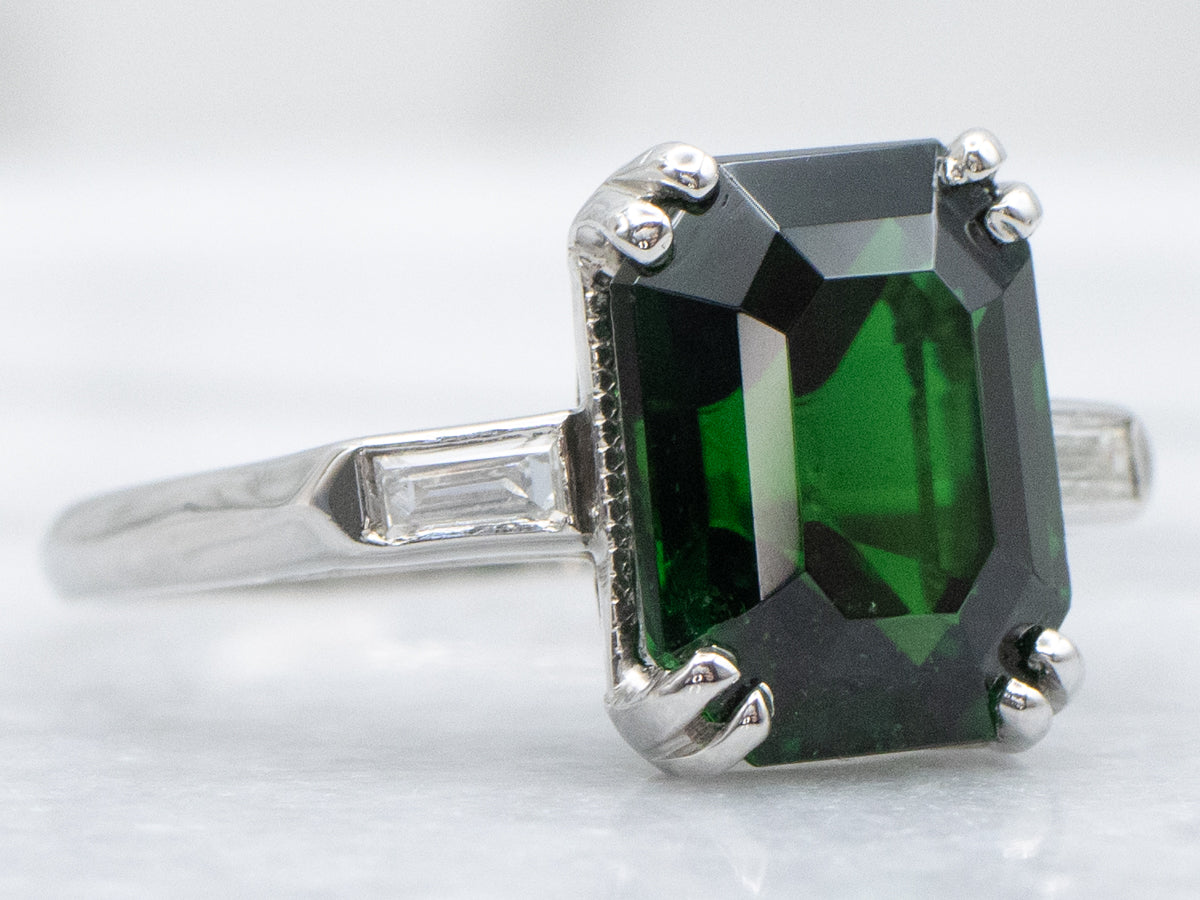 Platinum Green Tourmaline and Diamond Vintage Ring