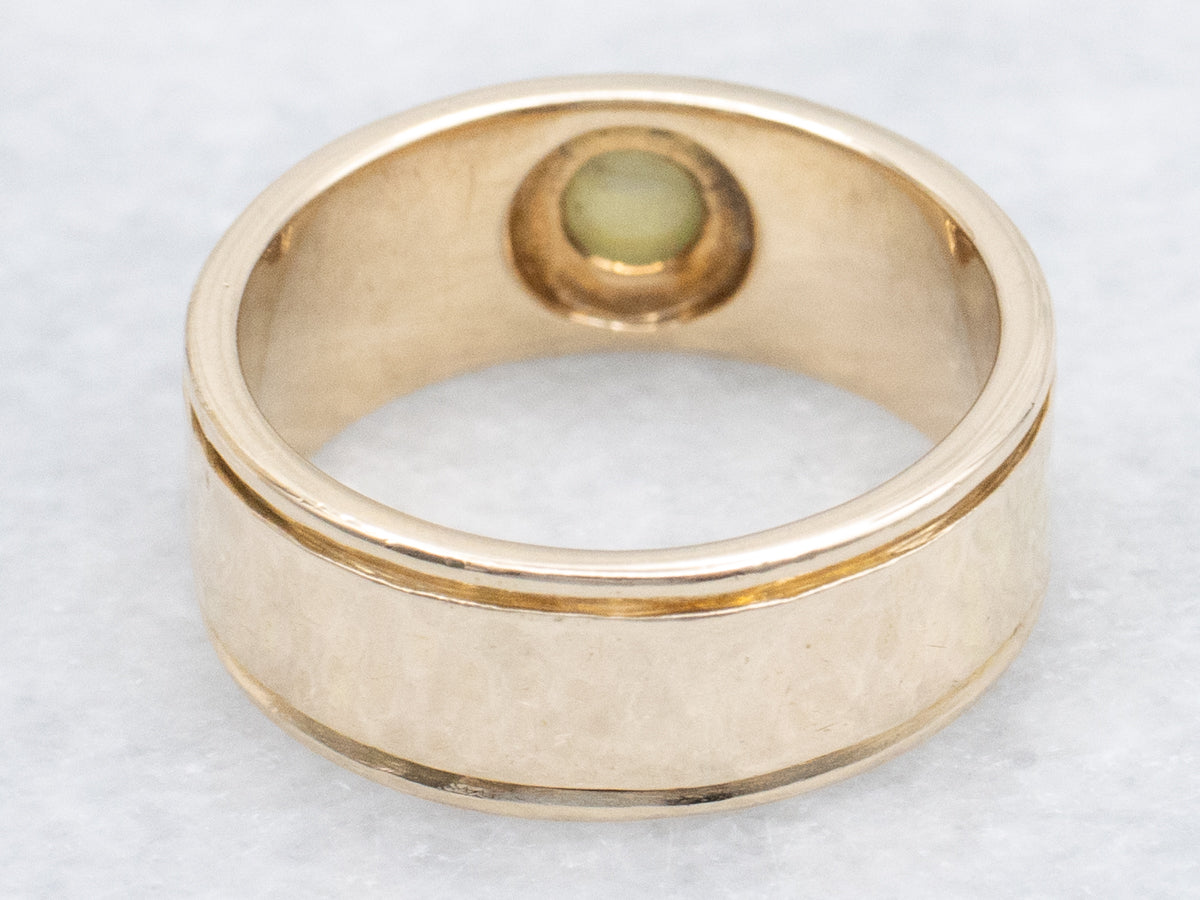 Cat's Eye Chrysoberyl Hammered Yellow Gold Ring