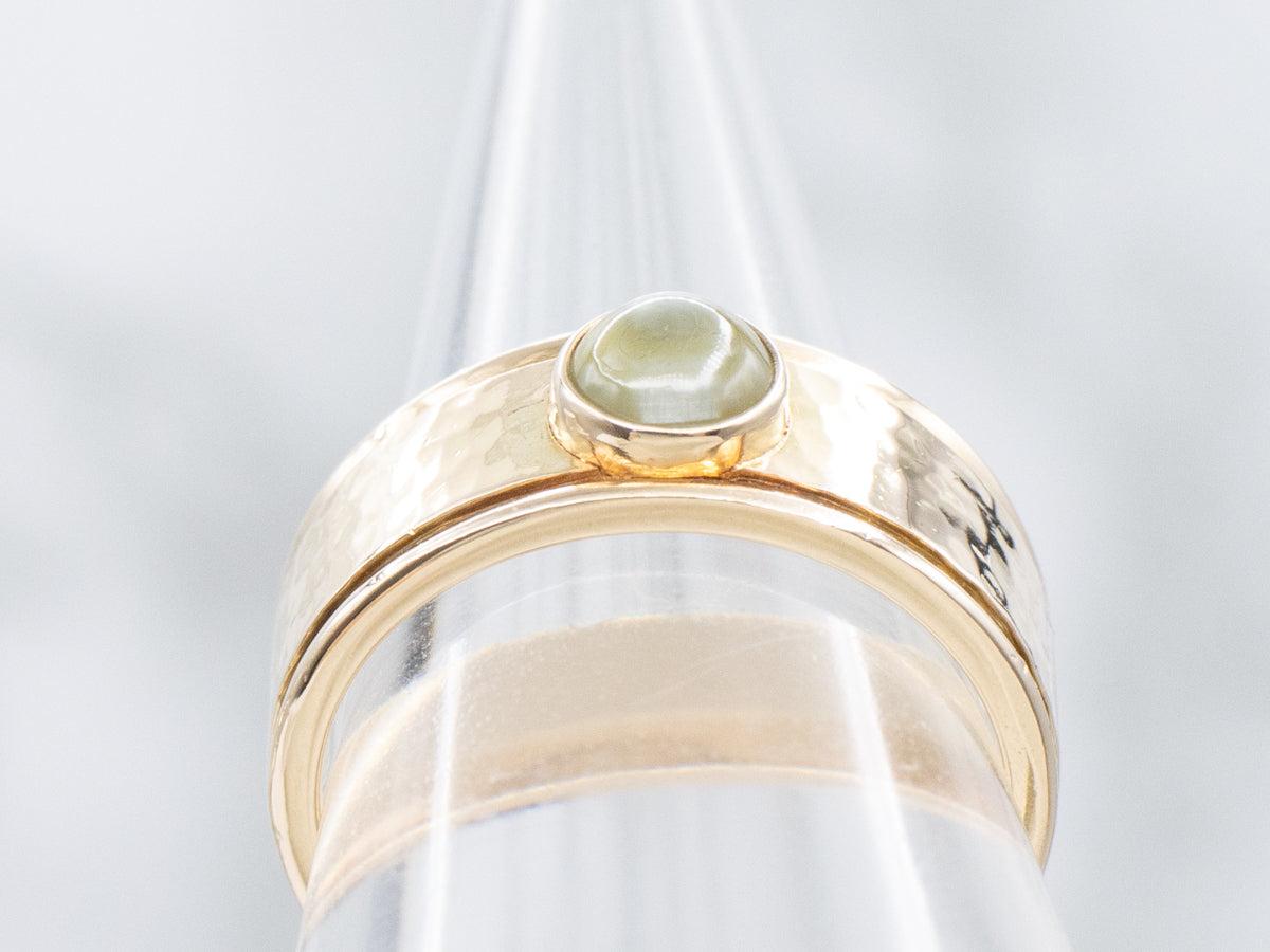 Cat's Eye Chrysoberyl Hammered Yellow Gold Ring