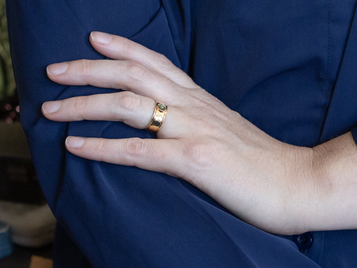 Cat's Eye Chrysoberyl Hammered Yellow Gold Ring