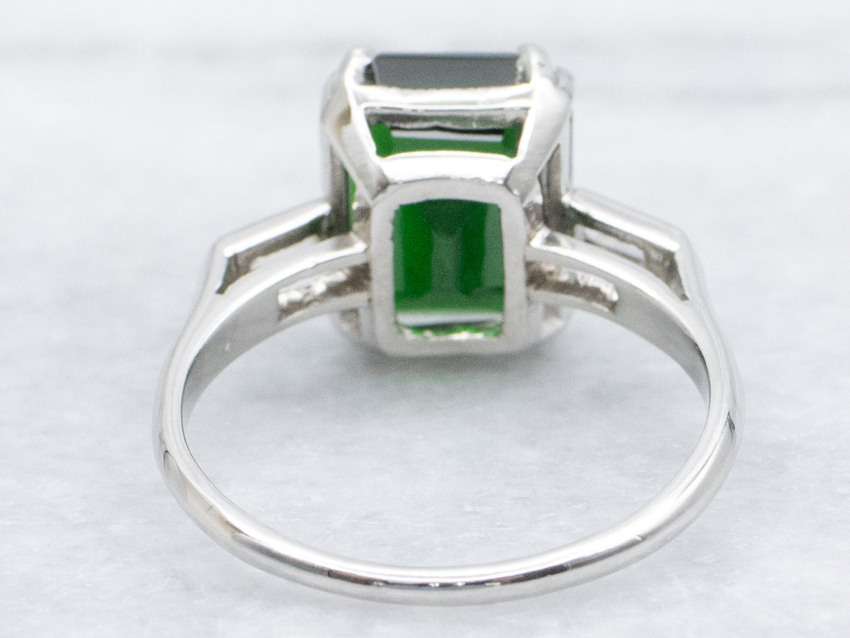 Platinum Green Tourmaline and Diamond Vintage Ring