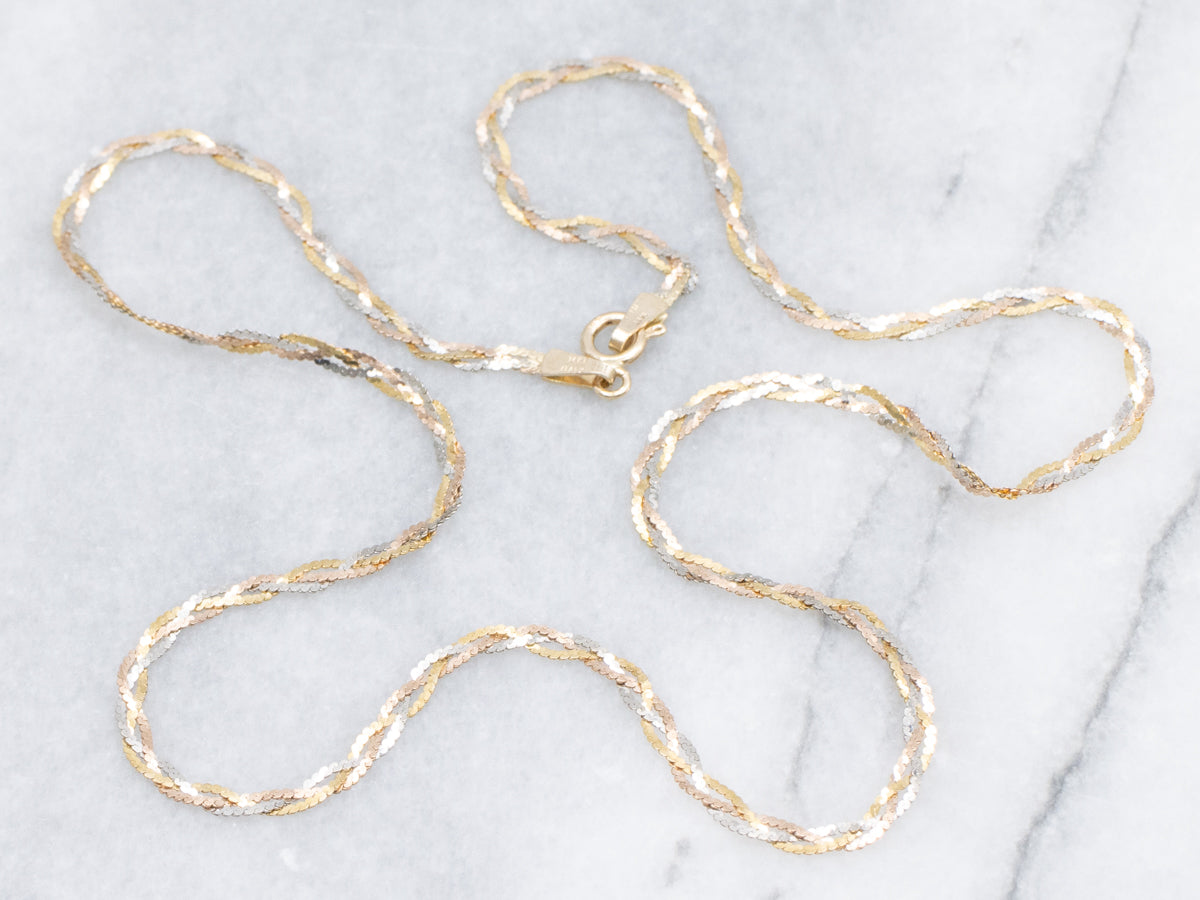 Italian Tri-Color Gold Braided Serpentine Chain