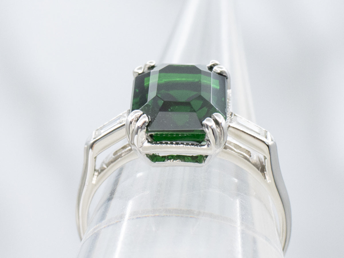 Platinum Green Tourmaline and Diamond Vintage Ring