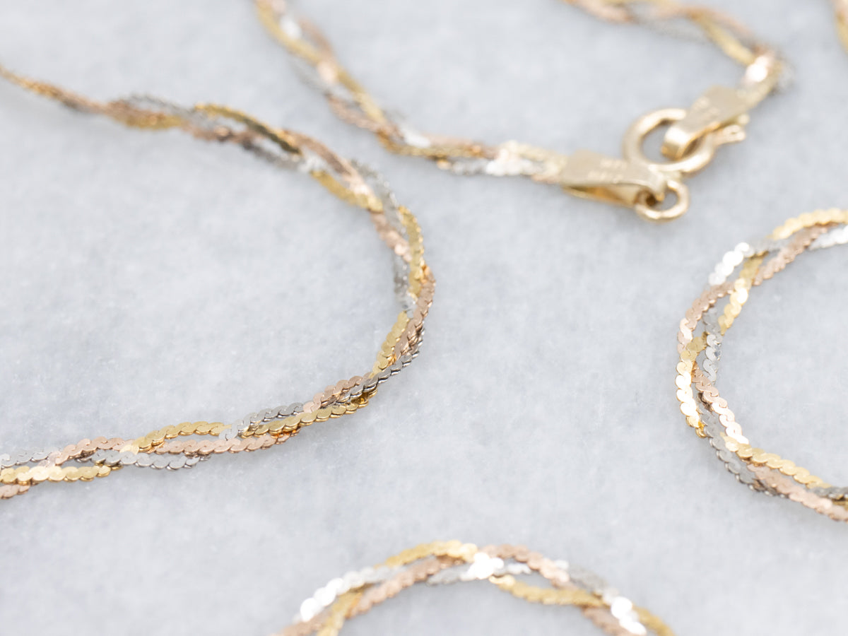 Italian Tri-Color Gold Braided Serpentine Chain