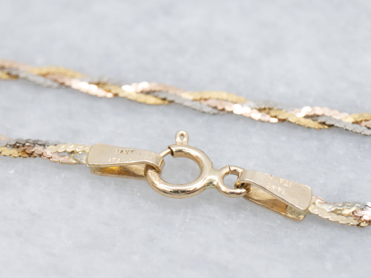 Italian Tri-Color Gold Braided Serpentine Chain