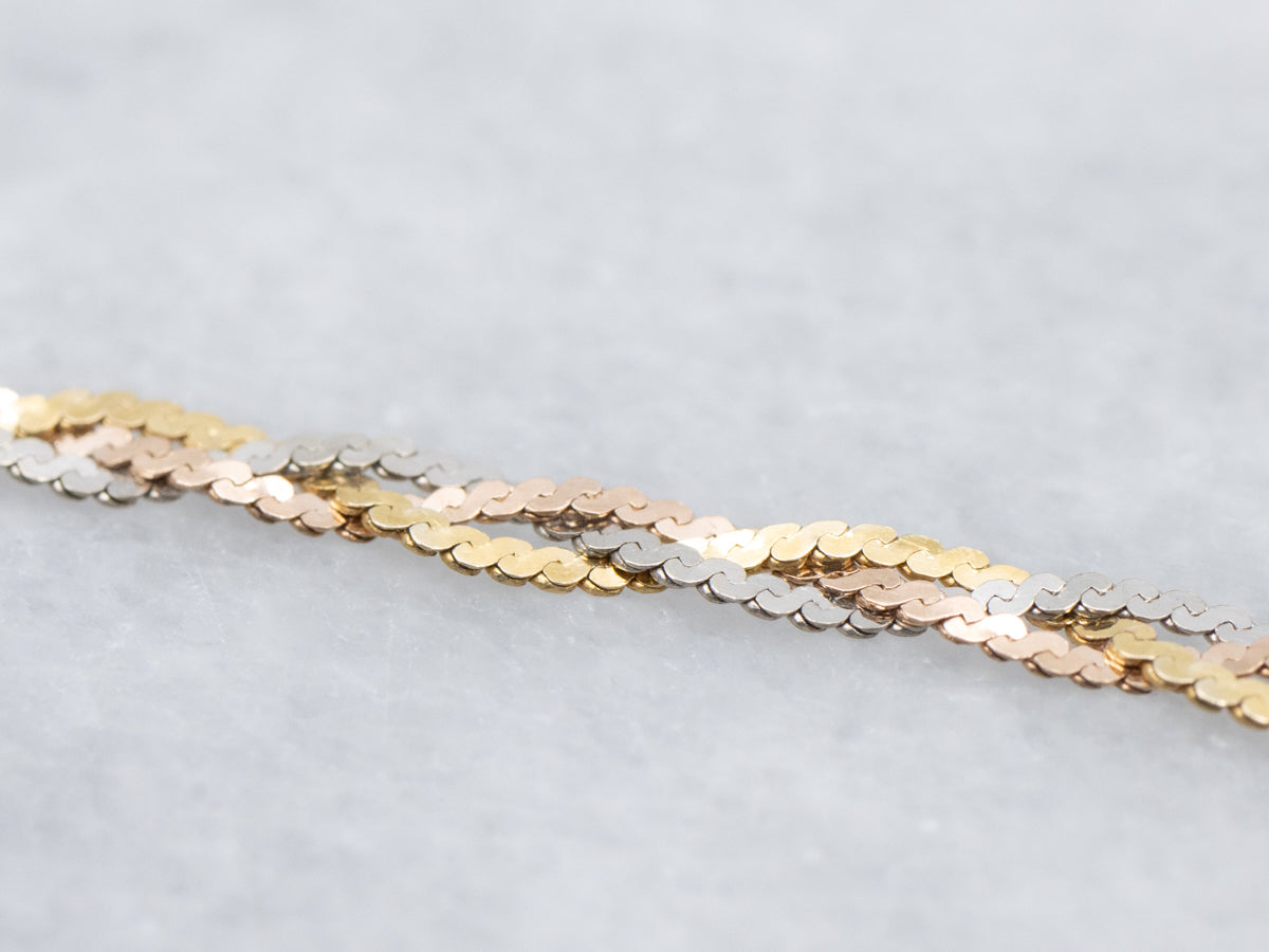 Italian Tri-Color Gold Braided Serpentine Chain
