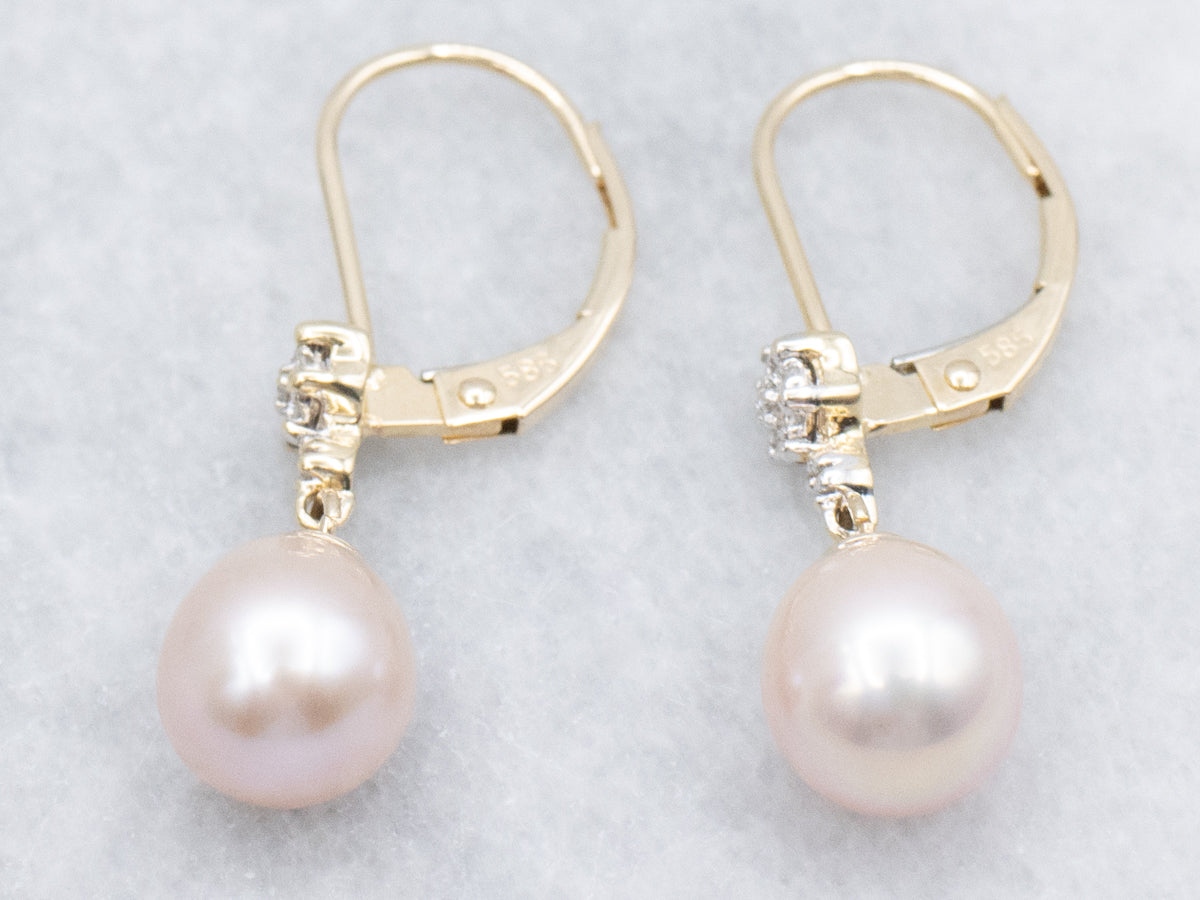 Rose Pearl and Diamond Cluster Drop Earrings