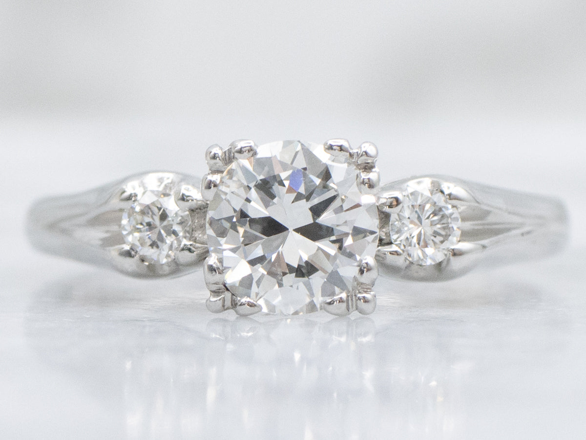 Vintage Transitional Cut Diamond and Platinum Engagement Ring