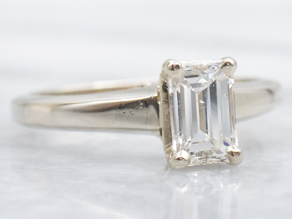 Emerald-Cut Diamond Solitaire White Gold Engagement Ring