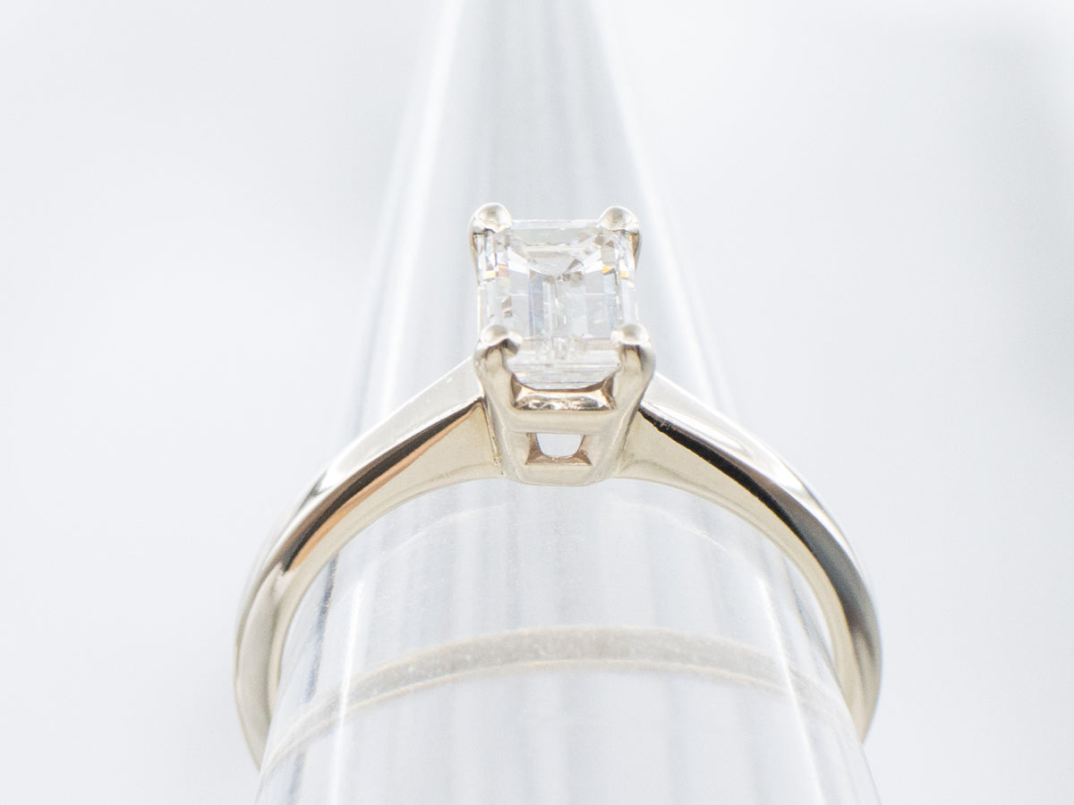 Emerald-Cut Diamond Solitaire White Gold Engagement Ring