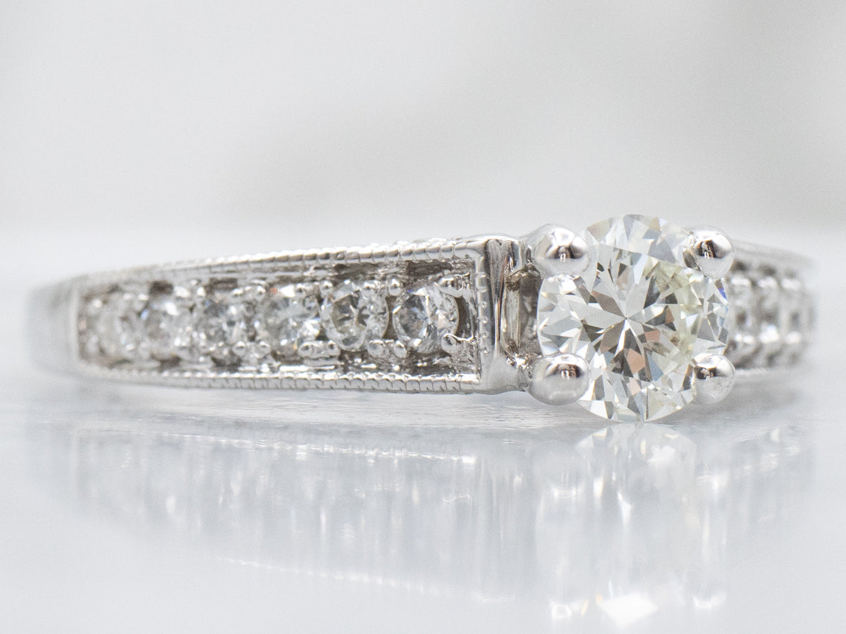 Round Brilliant Botanical White Gold Engagement Ring