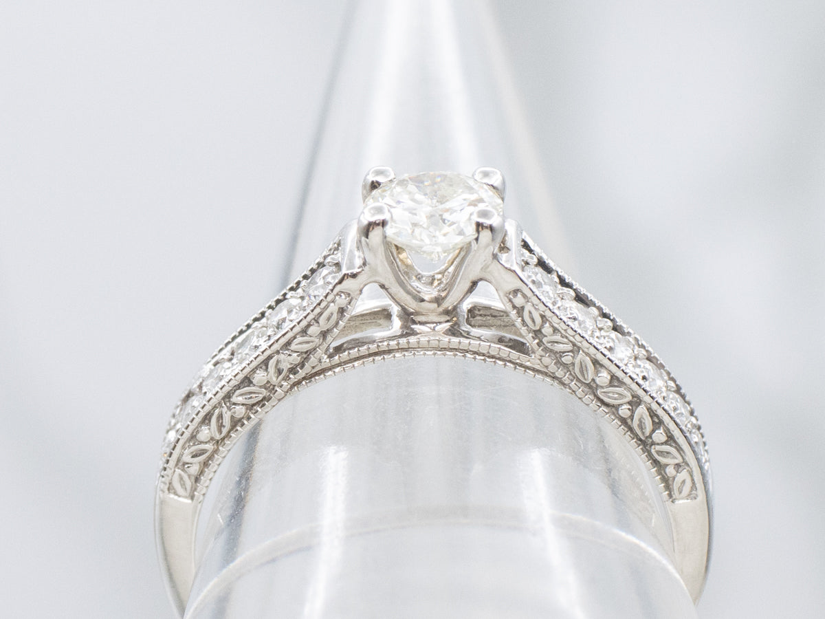 Round Brilliant Botanical White Gold Engagement Ring