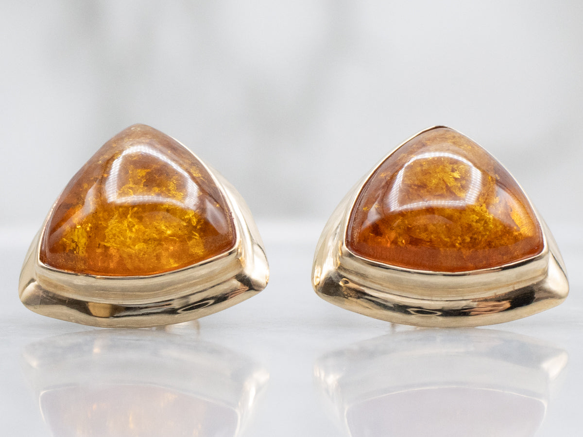 Polished Gold Trillion-Cut Amber Stud Earrings
