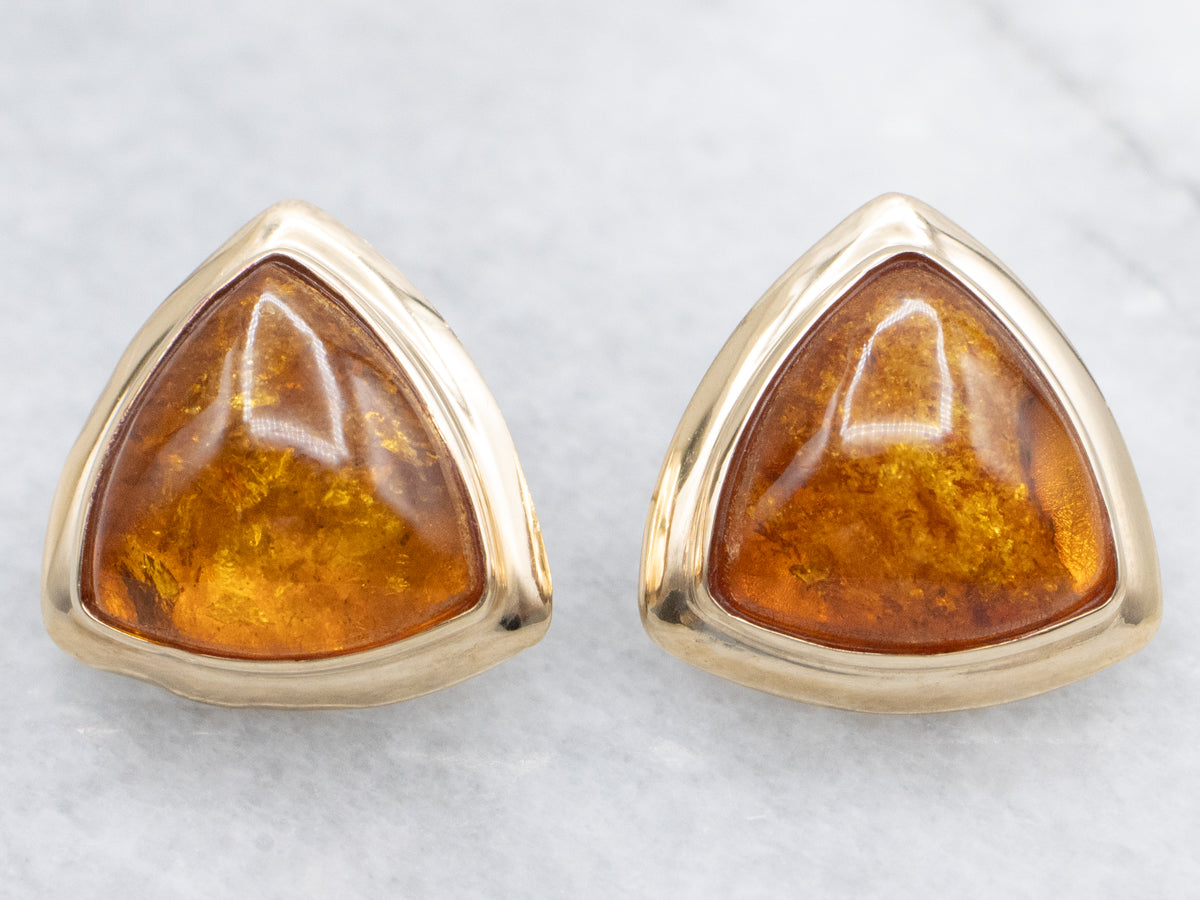 Polished Gold Trillion-Cut Amber Stud Earrings