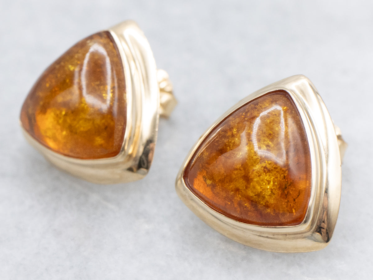 Polished Gold Trillion-Cut Amber Stud Earrings