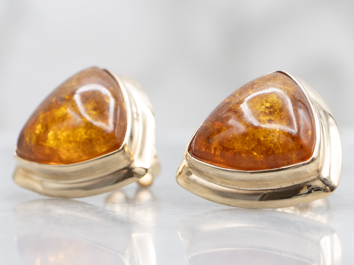 Polished Gold Trillion-Cut Amber Stud Earrings