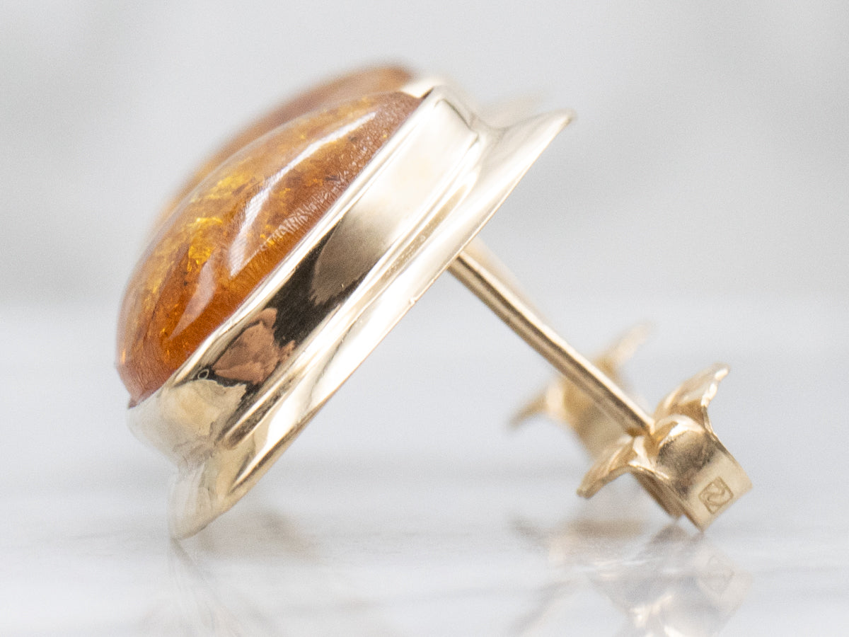 Polished Gold Trillion-Cut Amber Stud Earrings