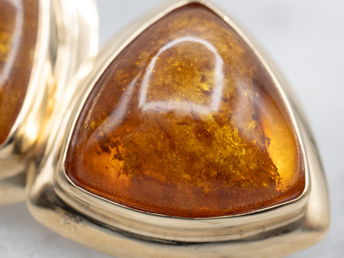 Polished Gold Trillion-Cut Amber Stud Earrings
