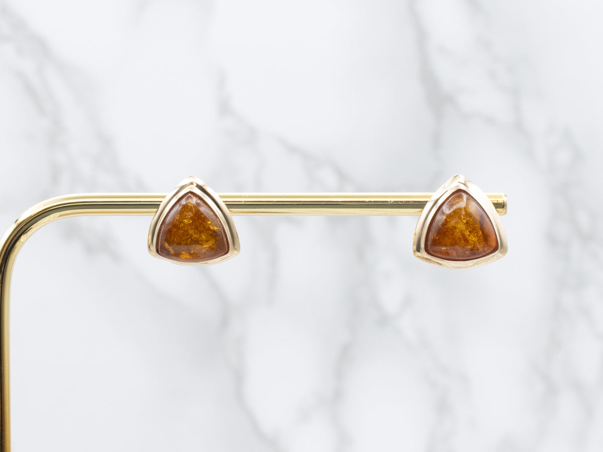 Polished Gold Trillion-Cut Amber Stud Earrings