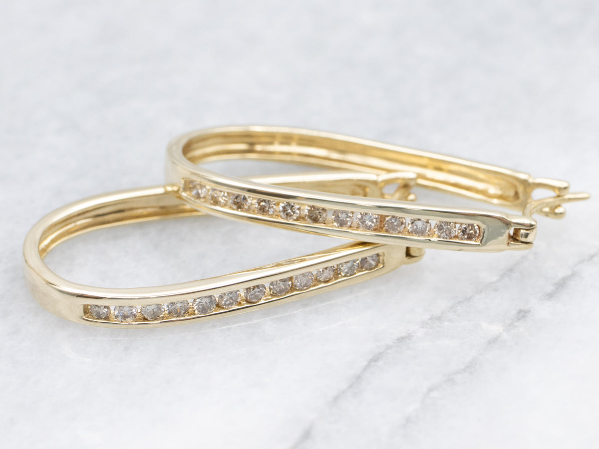 Champagne Diamond Yellow Gold Hoop Earrings