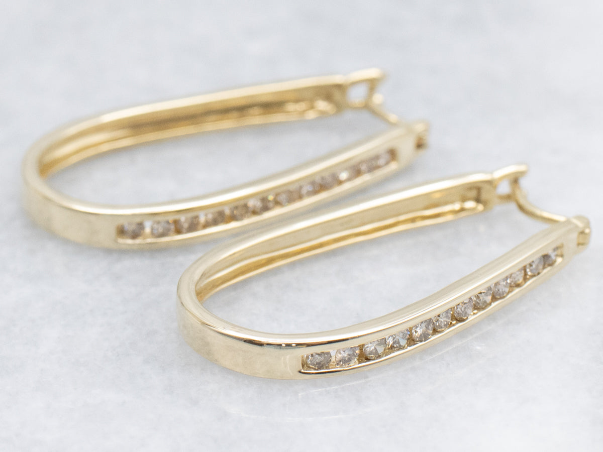 Champagne Diamond Yellow Gold Hoop Earrings