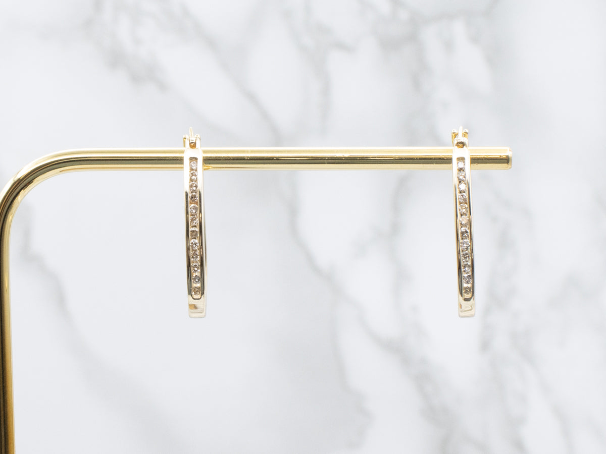 Champagne Diamond Yellow Gold Hoop Earrings
