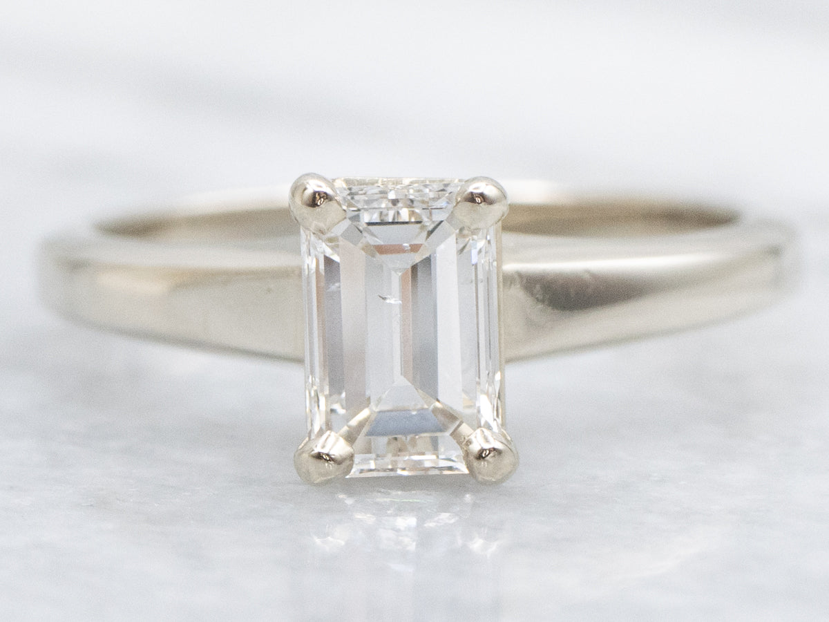 Emerald-Cut Diamond Solitaire White Gold Engagement Ring