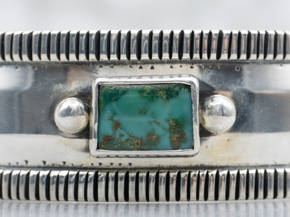 Sterling Silver Rectangle-Cut Turquoise Cuff Bracelet with Ribbed Edge