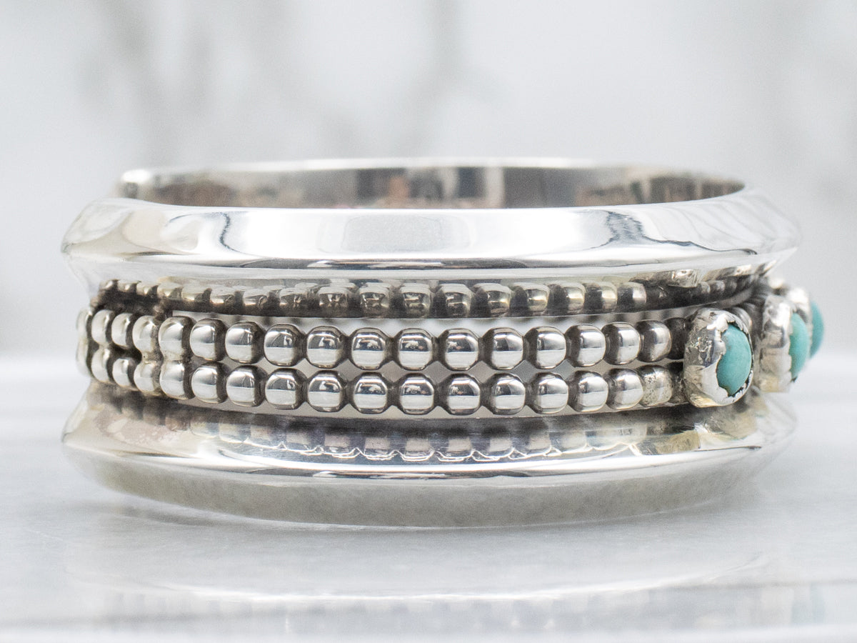 Sterling Silver Vintage Petit Point Turquoise Cuff Bracelet