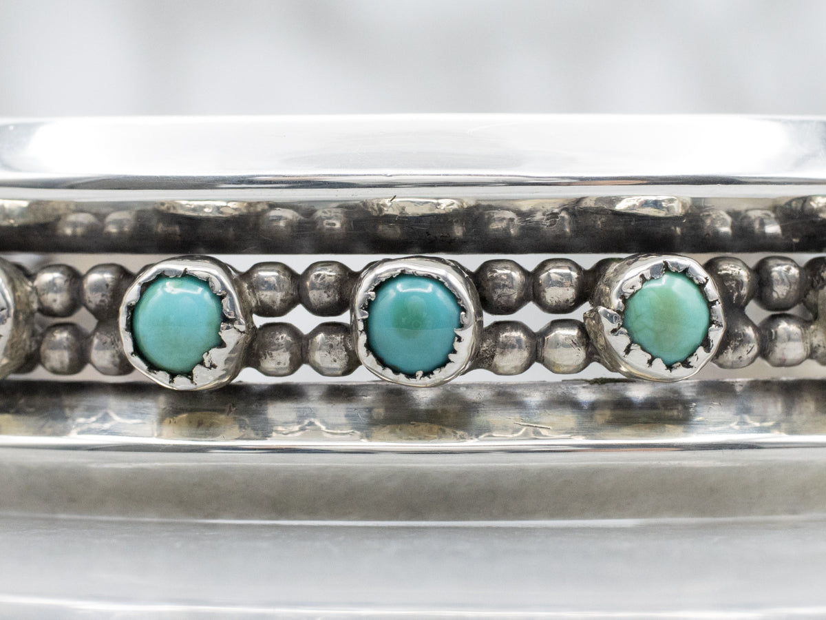 Sterling Silver Vintage Petit Point Turquoise Cuff Bracelet