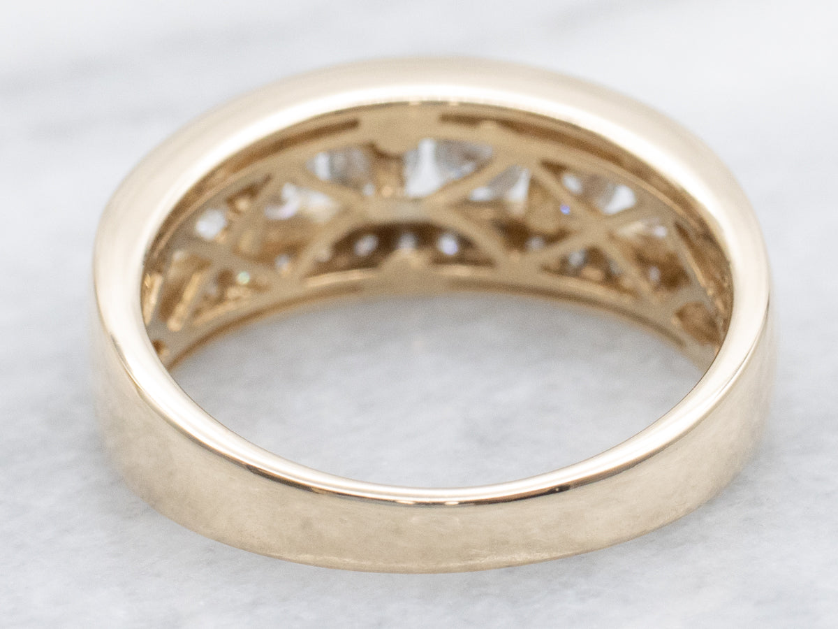Wide Yellow Gold Triple-Row Diamond Band