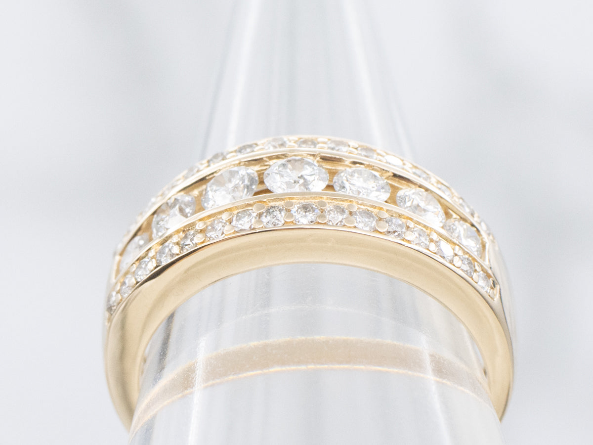 Wide Yellow Gold Triple-Row Diamond Band