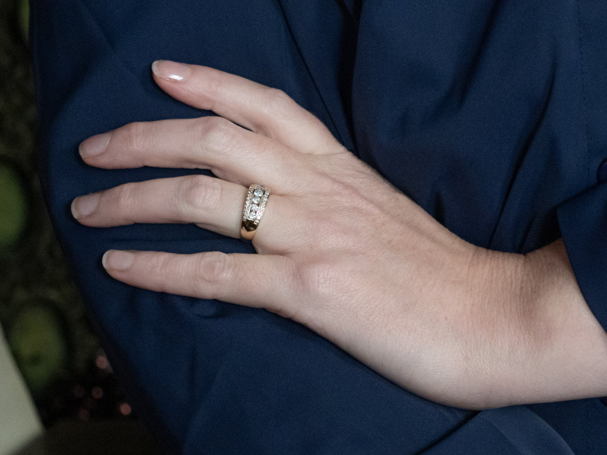Wide Yellow Gold Triple-Row Diamond Band