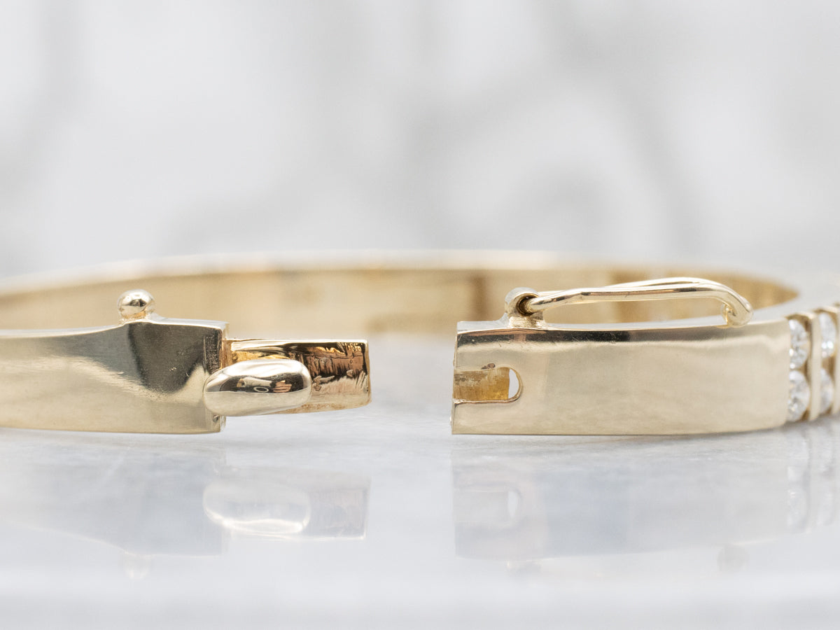 Bar-Set Diamond Yellow Gold Hinged Bangle Bracelet