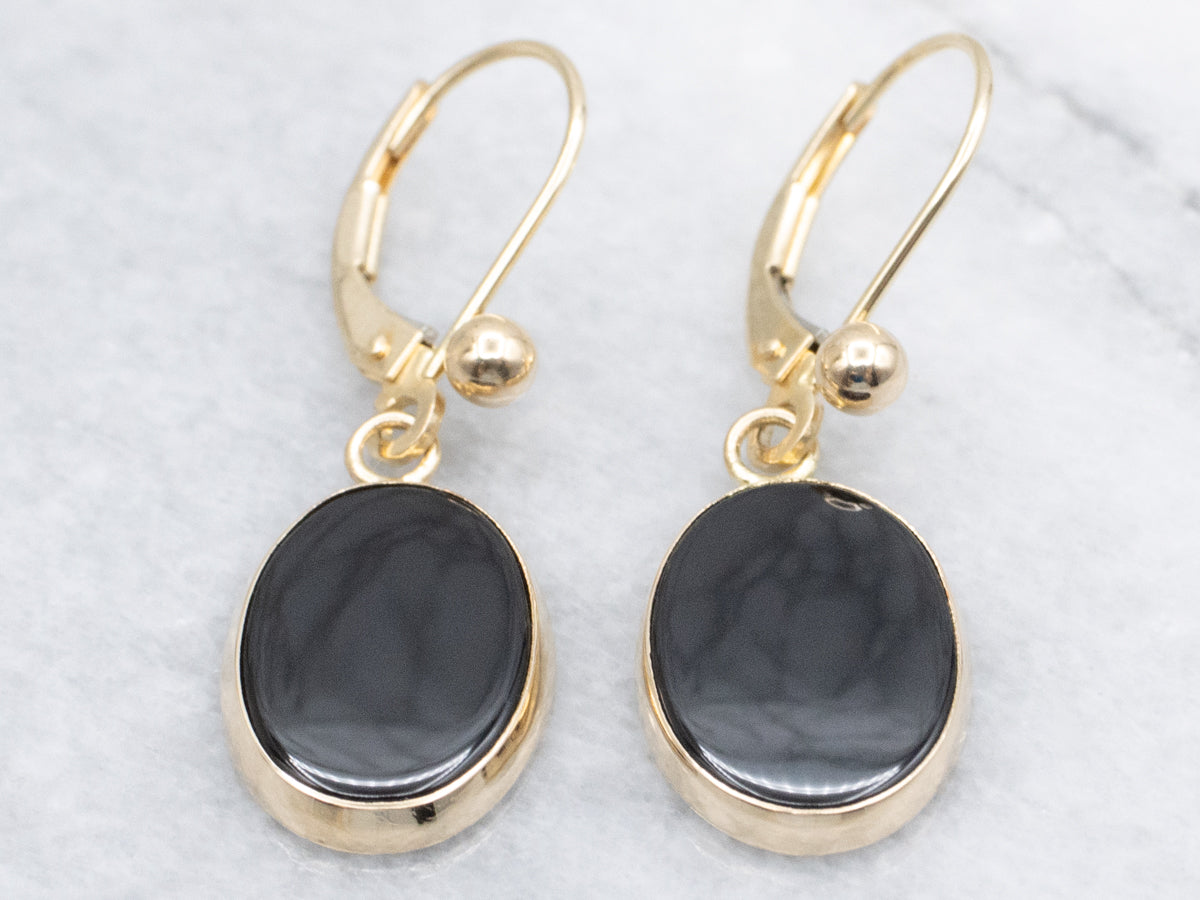 Black Onyx and Yellow Gold Drop Earrings