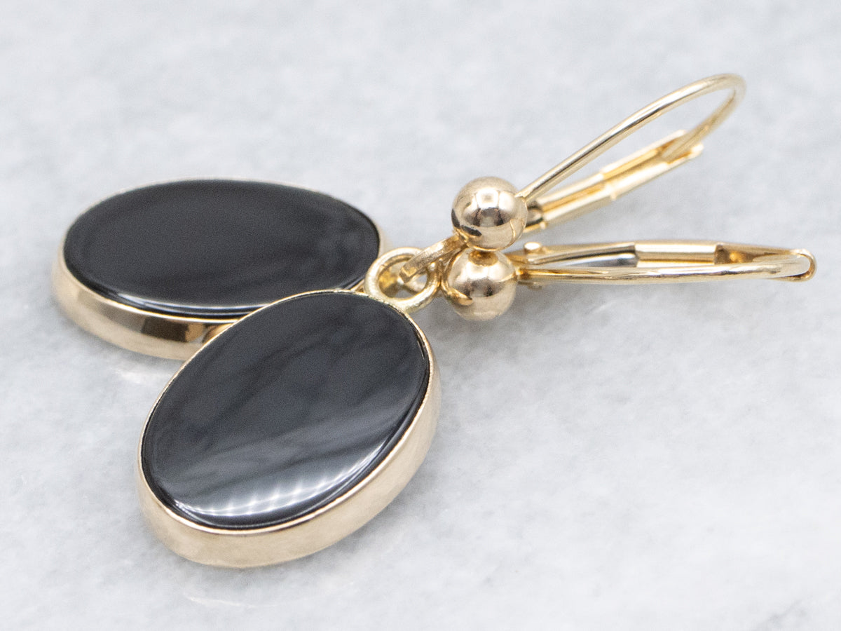 Black Onyx and Yellow Gold Drop Earrings