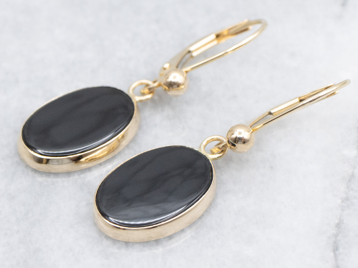 Black Onyx and Yellow Gold Drop Earrings