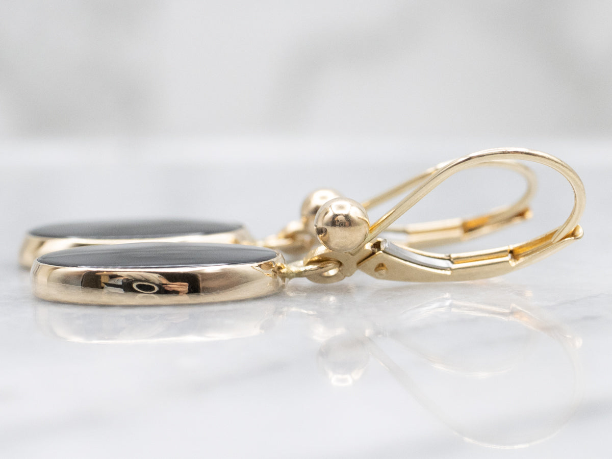 Black Onyx and Yellow Gold Drop Earrings