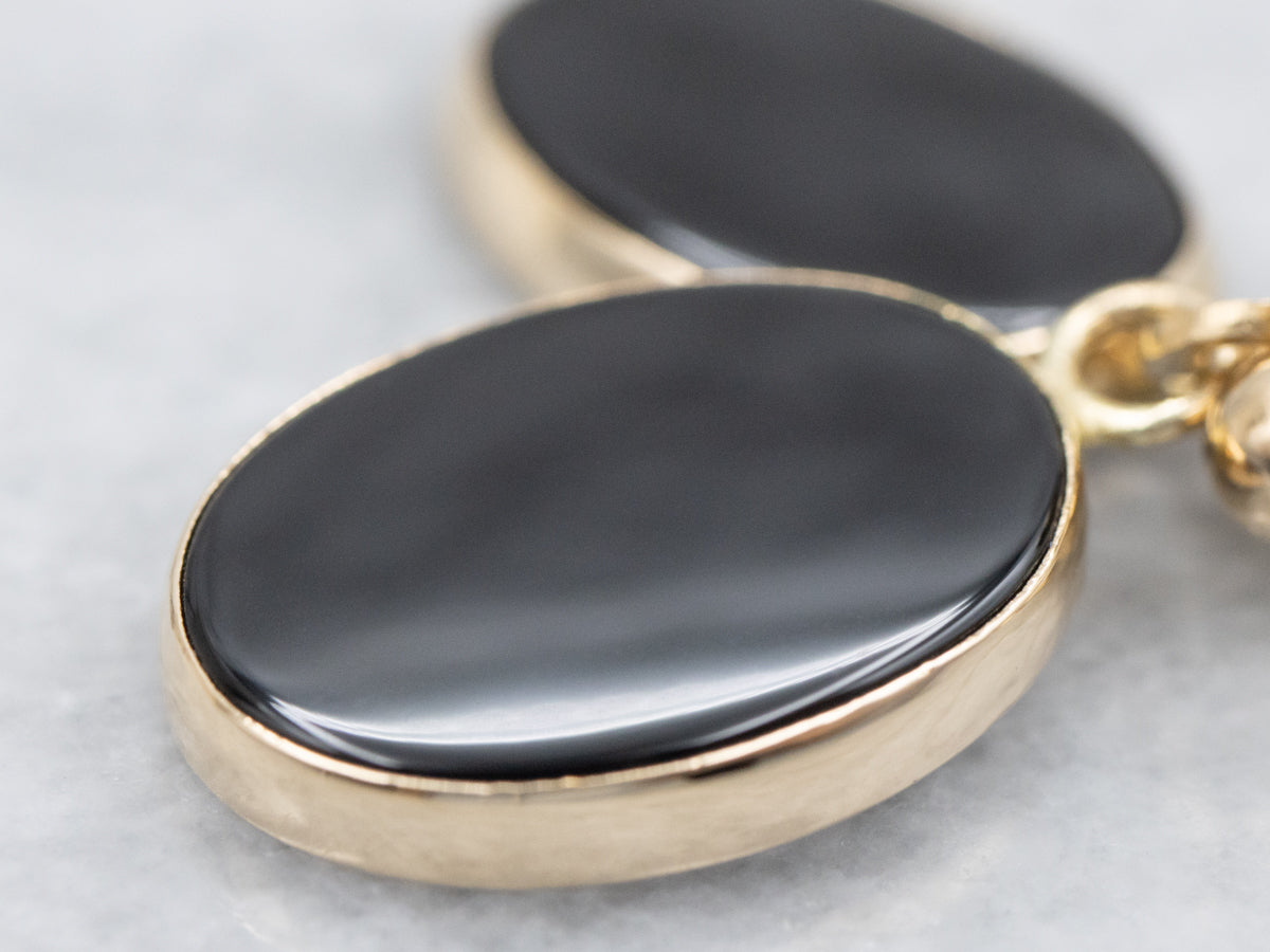 Black Onyx and Yellow Gold Drop Earrings