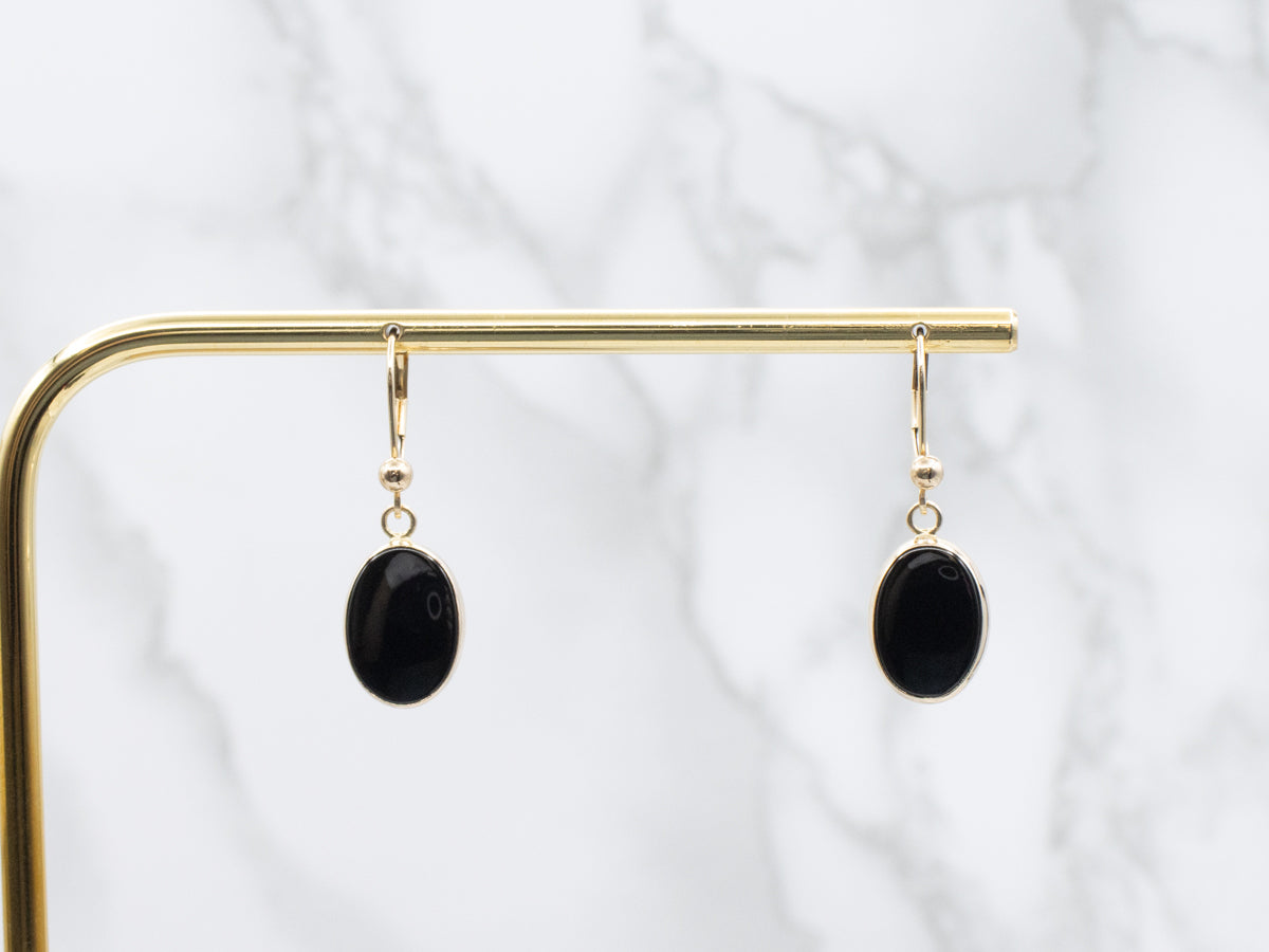 Black Onyx and Yellow Gold Drop Earrings
