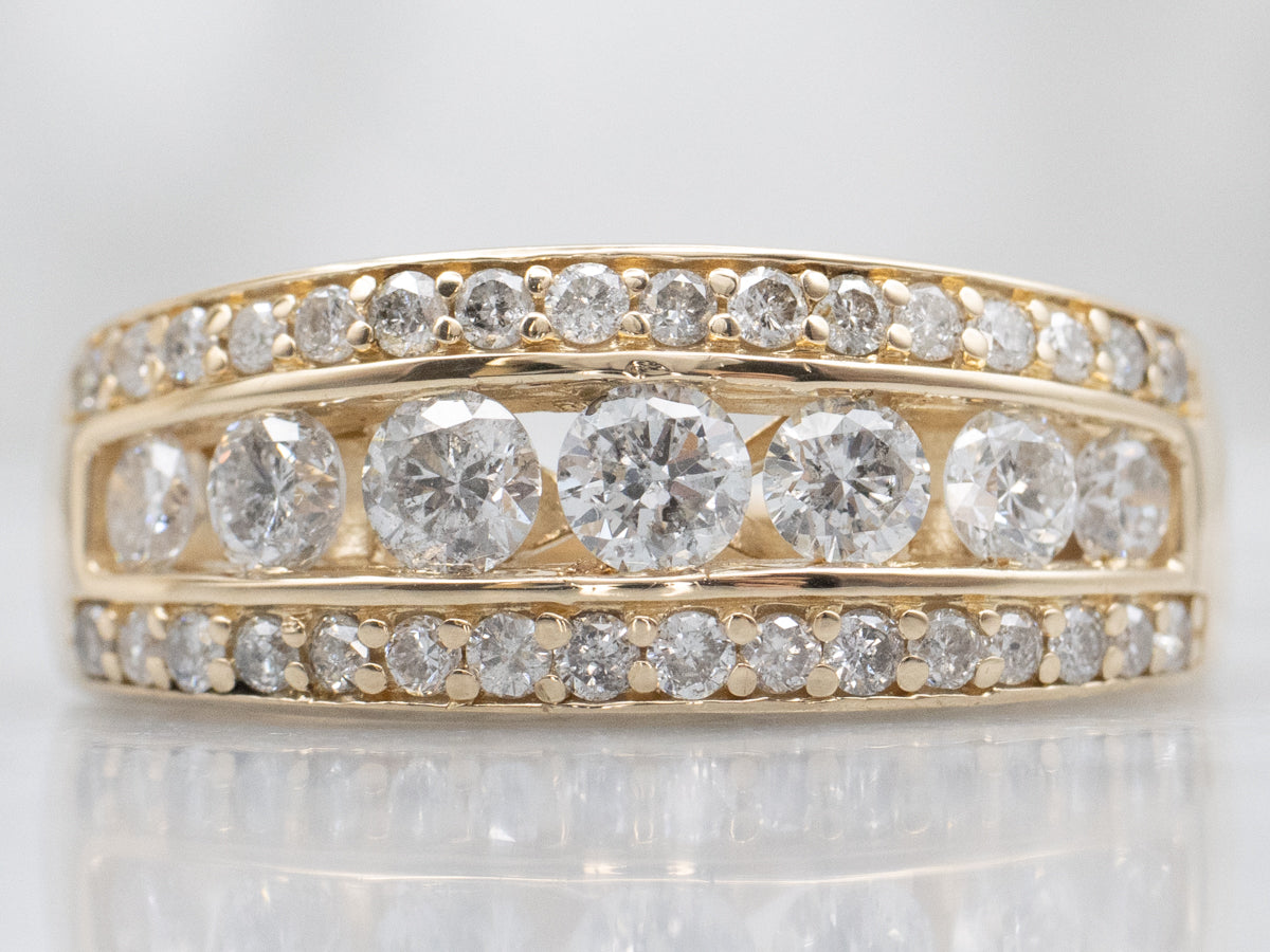 Wide Yellow Gold Triple-Row Diamond Band