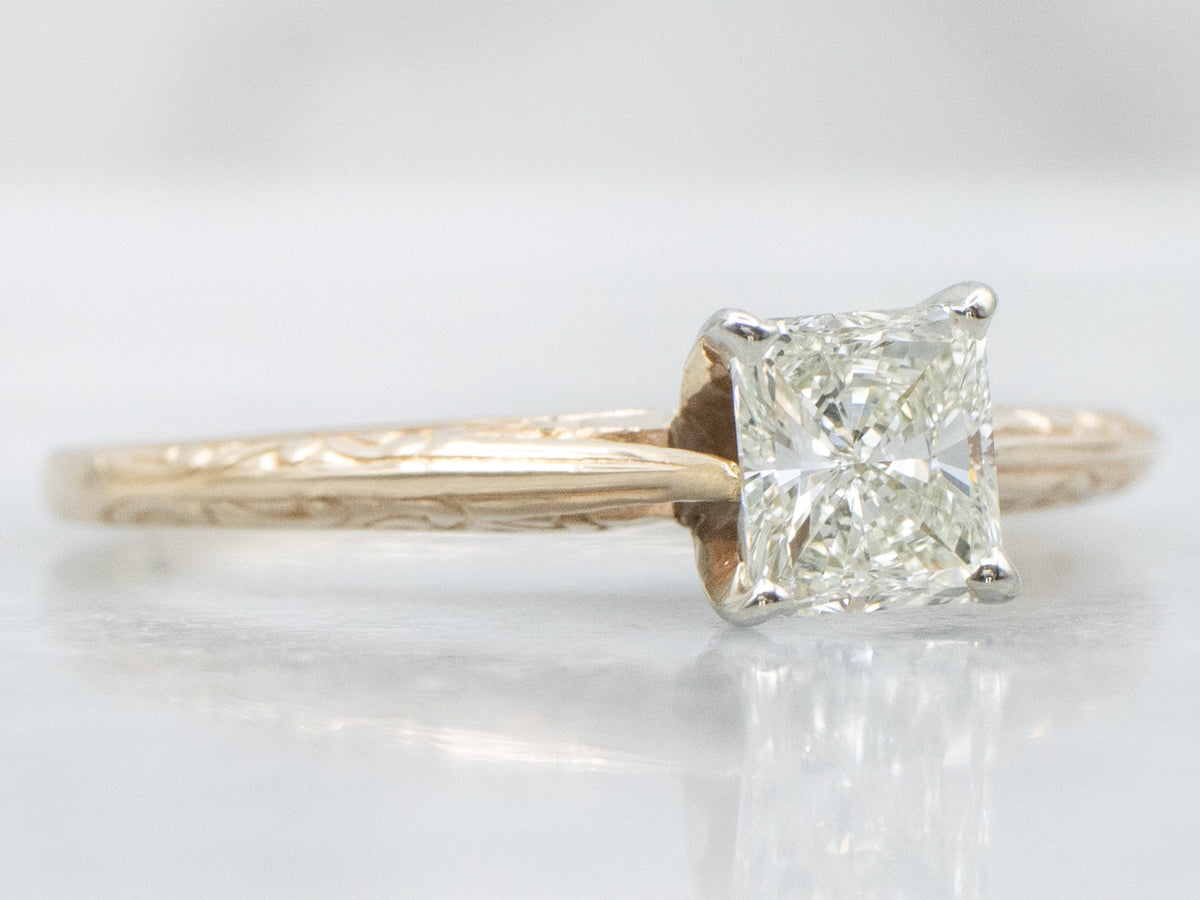 Two-Tone Gold Princess Cut Diamond Solitaire Engagement Ring