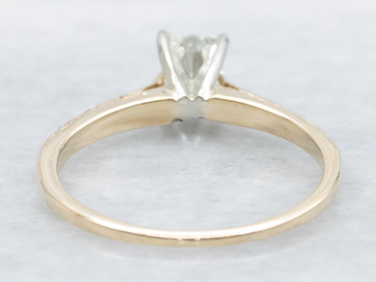 Two-Tone Gold Princess Cut Diamond Solitaire Engagement Ring