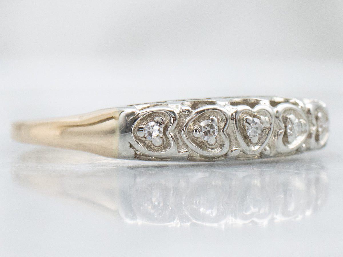 Vintage Diamond Sweetheart Two-Tone Gold Band